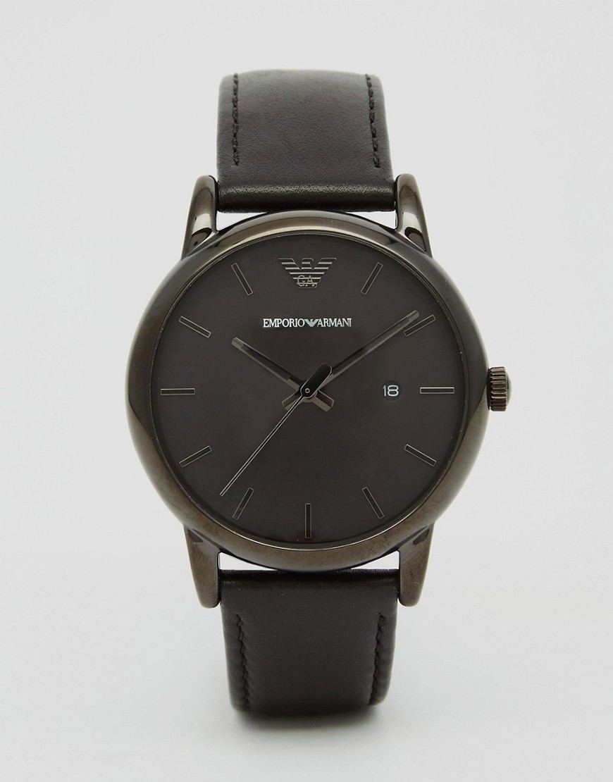 Emporio Armani Leather Watch In Black AR1732