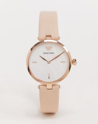 Emporio Armani leather watch in pink 