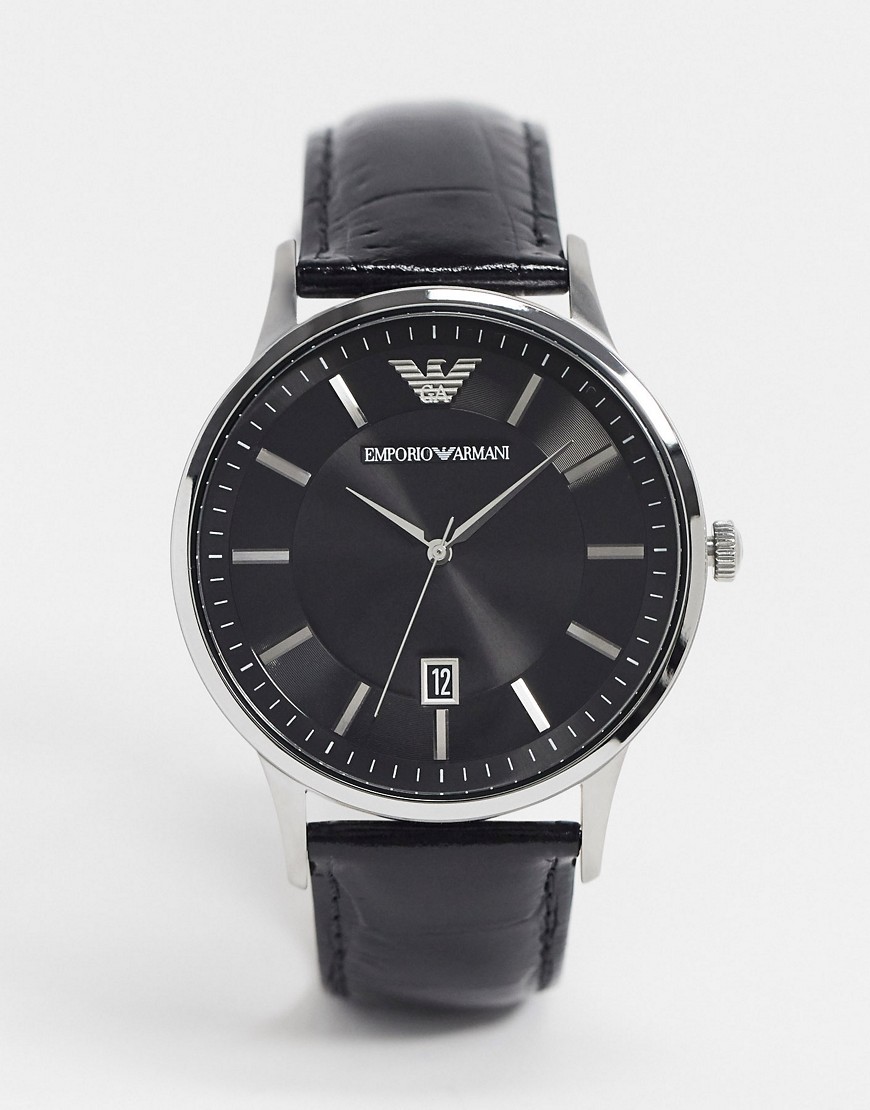 Emporio Armani - Leren horloge in zwart AR11186