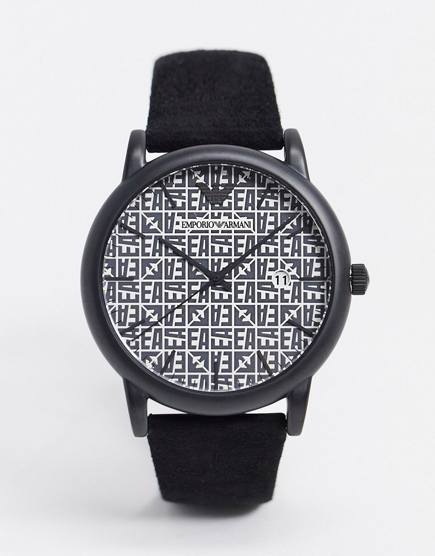 Emporio Armani - Leren horloge in zwart AR11274