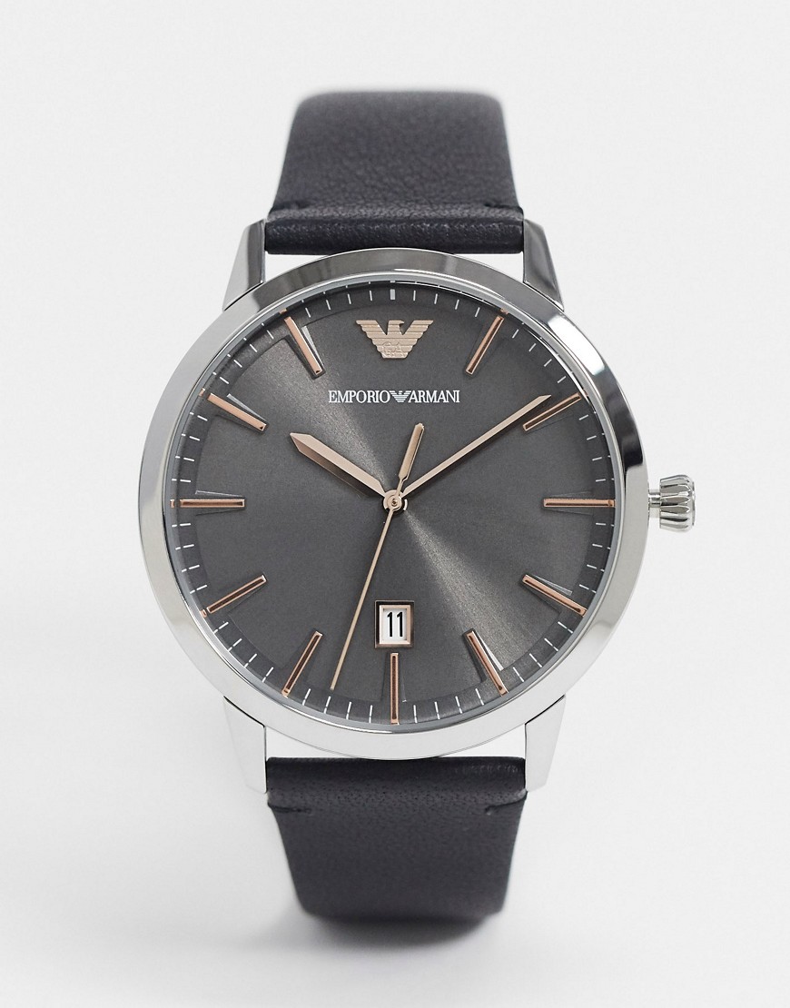 Emporio Armani - Leren horloge in zwart AR11277