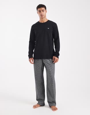 Emporio Armani Emporio Armani logo check pyjama set in black