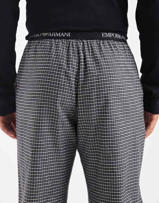 Emporio Armani logo check pyjama set in black, 3 of 4