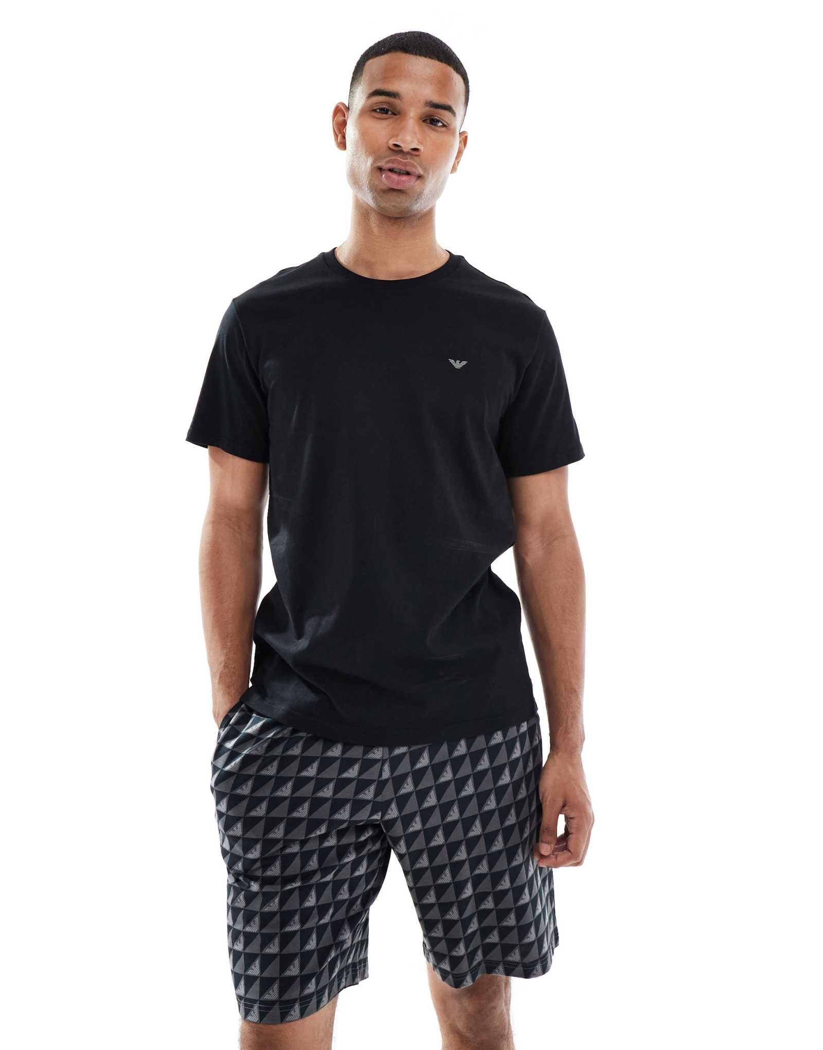 Пижамный комплект из джерси с логотипом Emporio Armani черного цвета
