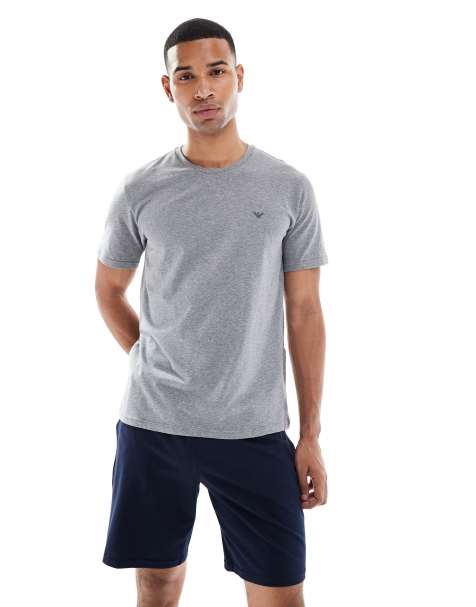 Emporio Armani logo jersey pajama set in gray and navy - view 1
