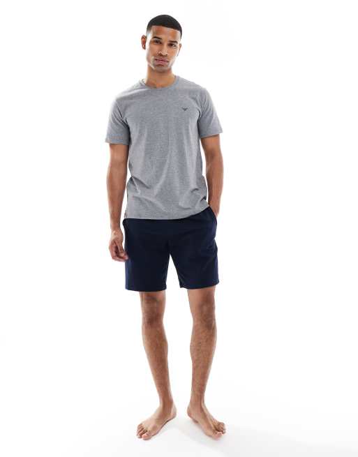 Emporio Armani logo jersey pyjama set in grey and navy, 2 of 4