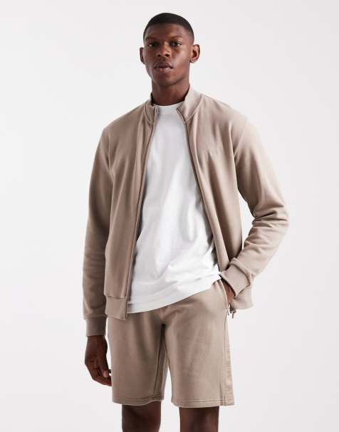 Emporio Armani logo taped bermuda sweat shorts in stone - view 1