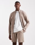 [Emporio Armani] Emporio Armani logo taped bermuda sweat shorts in stone-Neutral L Fungi