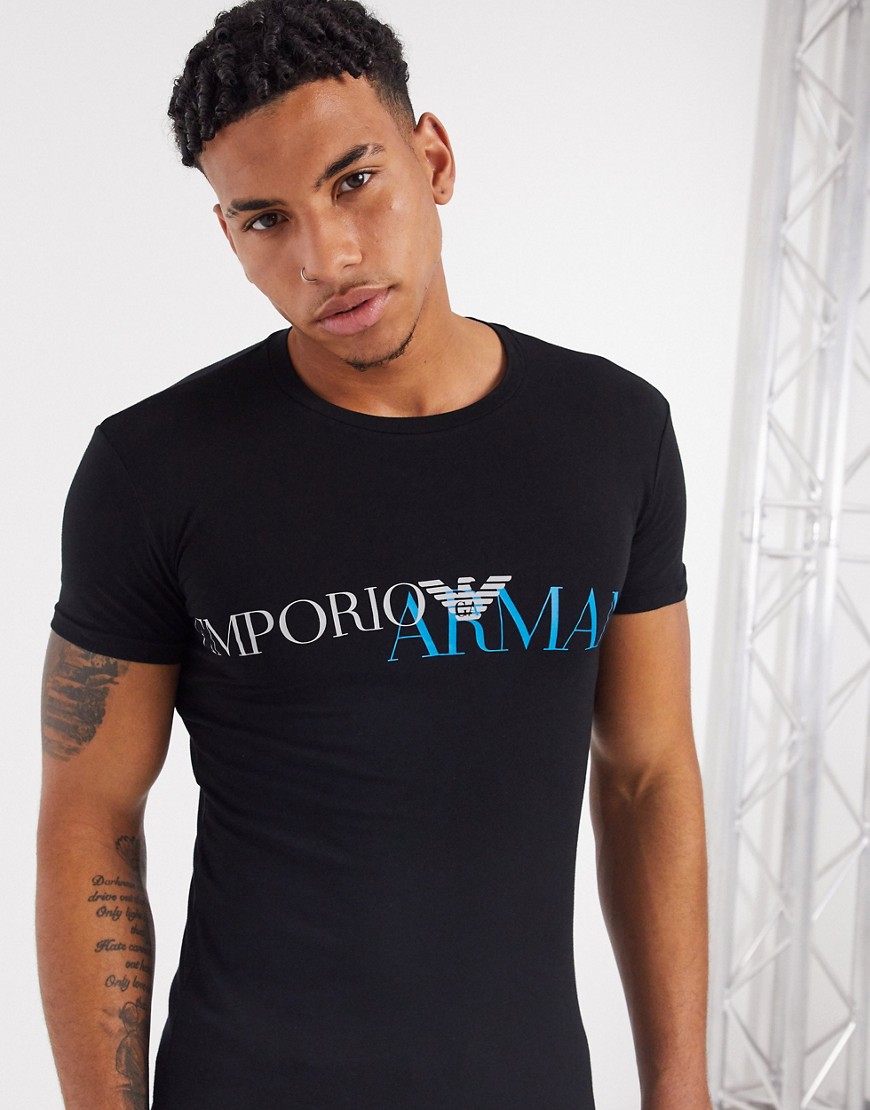 Emporio Armani - Loungekleding - Slim-fit T-shirt met groot logo in zwart met blauw