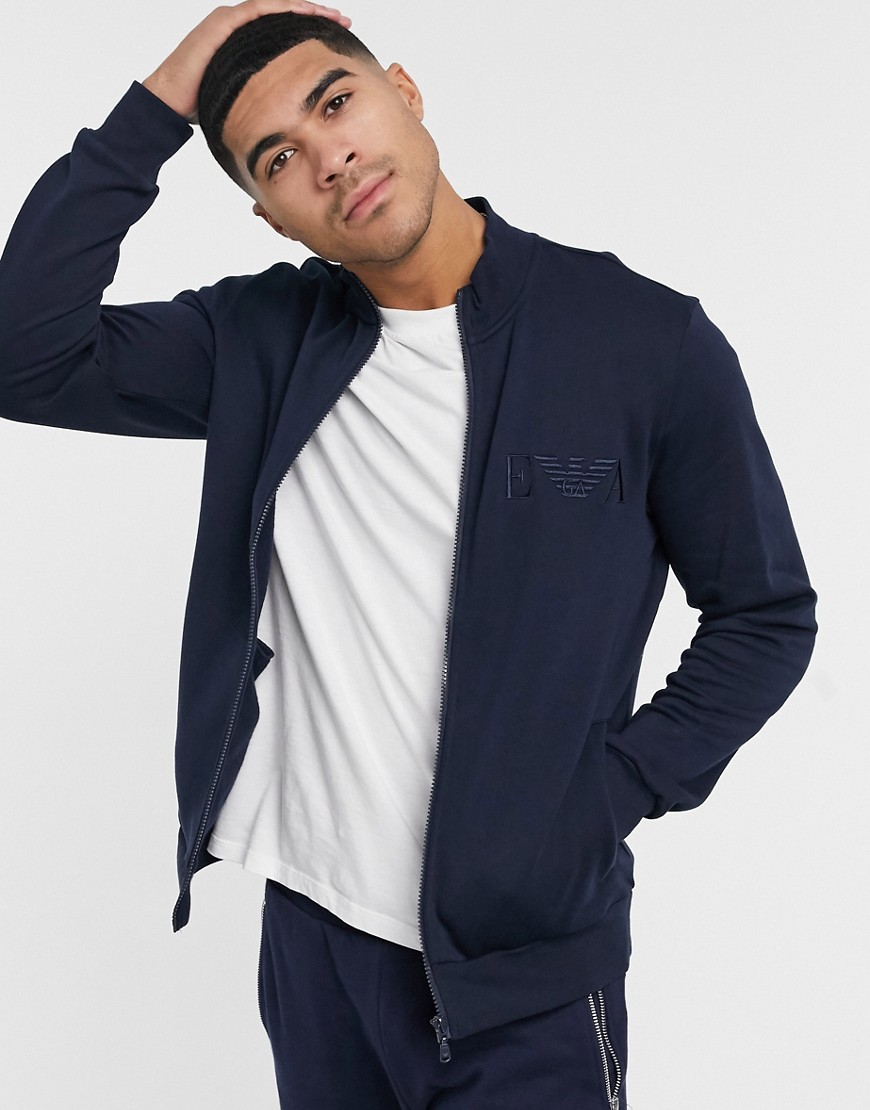 Emporio Armani - Loungekleding - Sweater met rits, opstaande boord en EVA-borduursel in marineblauw
