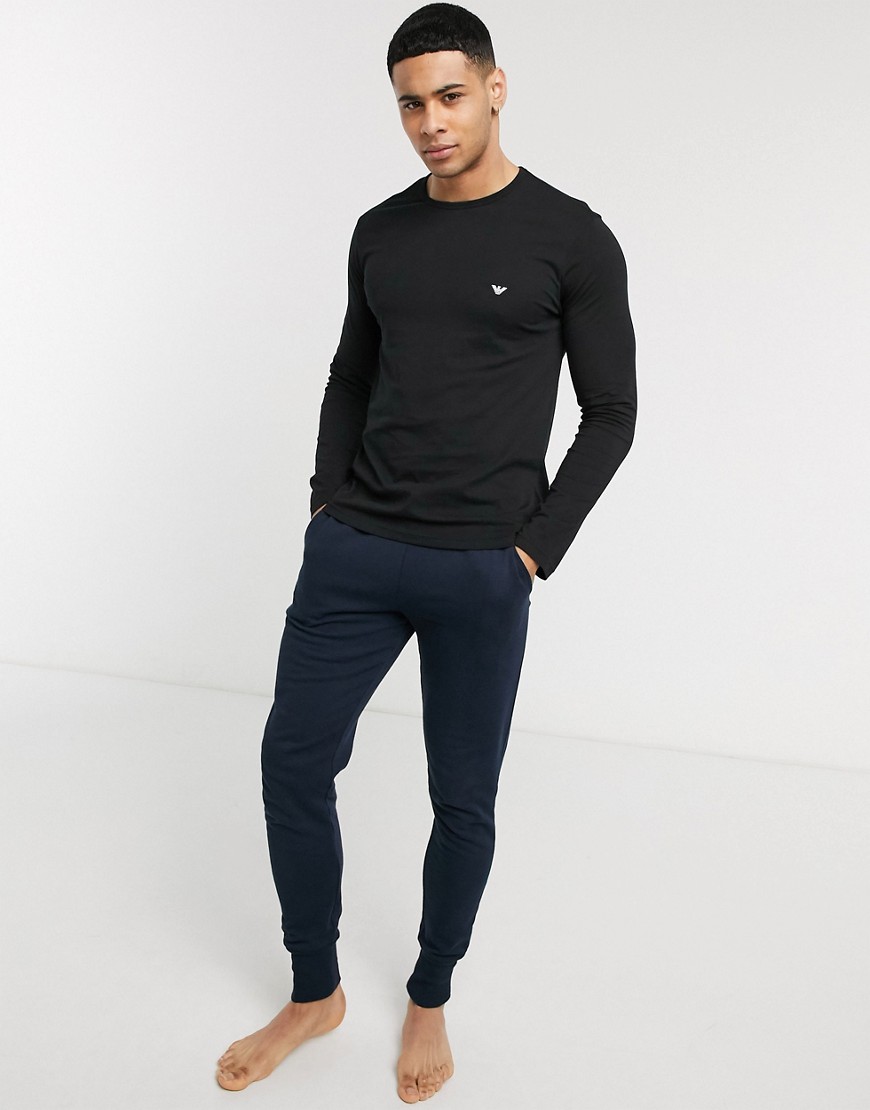 Emporio Armani - Loungekleding - T-shirt met arendlogo en lange mouwen in zwart-Wit