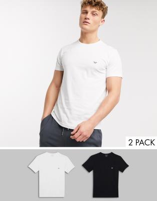 Emporio Armani Loungewear 2 pack eagle logo t-shirts in black and white-Multi