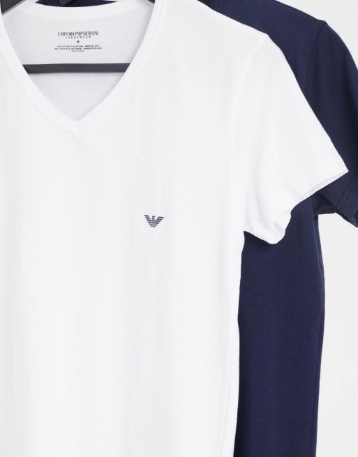 Emporio Armani Loungewear 2 pack v neck logo lounge t-shirts in white and  navy | ASOS