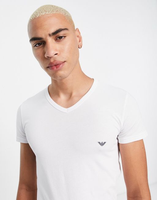 Emporio Armani Loungewear 2 pack v neck logo lounge t-shirts in white and  navy | ASOS