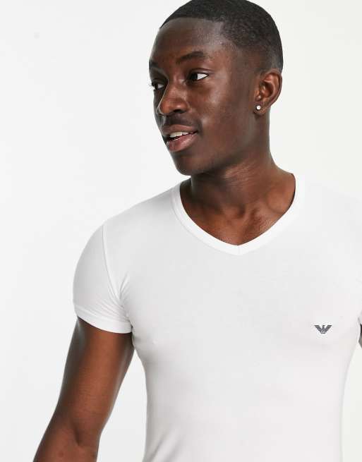 Emporio Armani Loungewear 2 pack v neck logo lounge t-shirts in white and  navy | ASOS