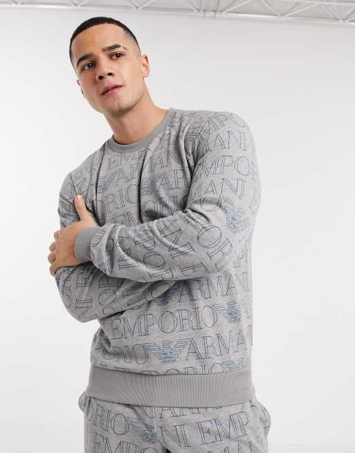 Emporio Armani Loungewear all over text print crew neck sweat in