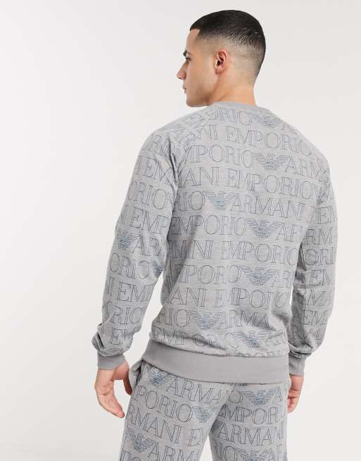 Emporio Armani Loungewear all over text print crew neck sweat in gray