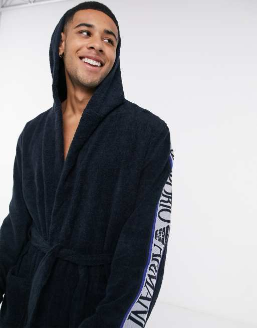 Emporio Armani Loungewear arm taped logo terry dressing gown in