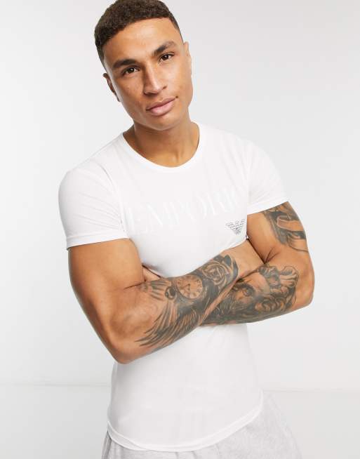 Emporio Armani – Loungewear – Biały T-shirt z dużym logo