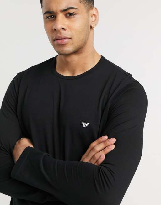 Emporio Armani Loungewear eagle logo long sleeve t-shirt in black