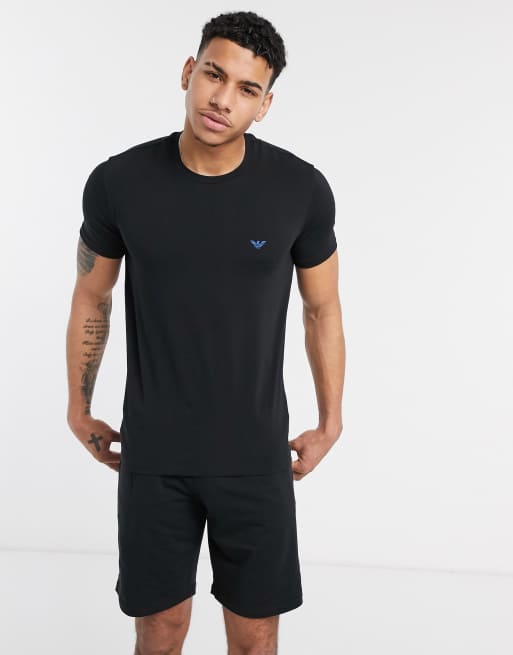 Emporio Armani Loungewear eagle logo pyjama set in black | ASOS