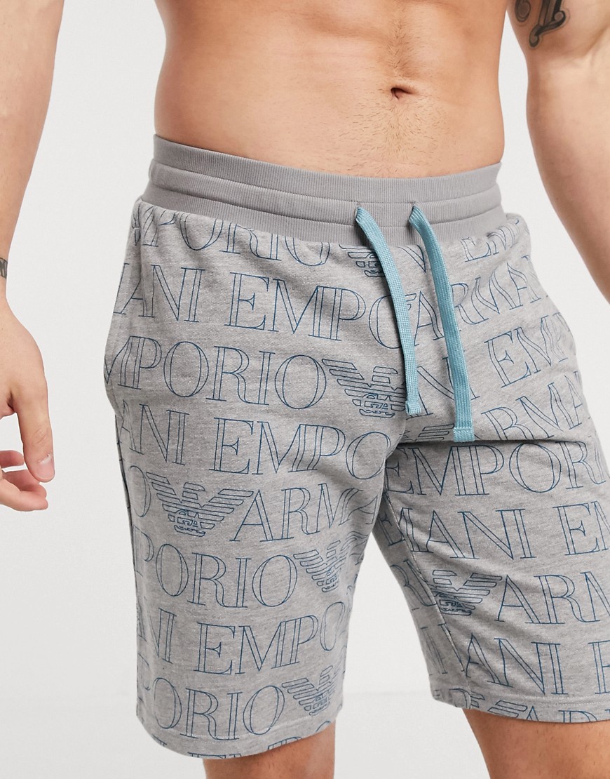 Emporio Armani — Loungewear — Grå shorts med tekstprint
