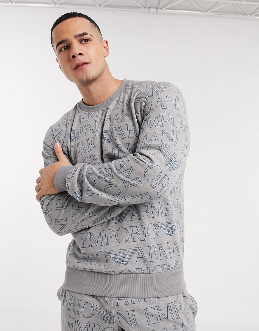Emporio Armani — loungewear — grå sweatshirt med tekstprint og rund hals