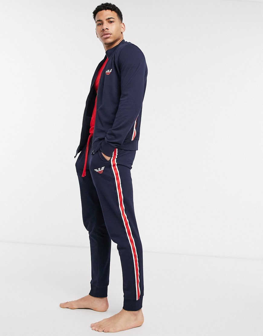 Emporio Armani - Loungewear - Joggingbroek van sweaterstof met logotape in marineblauw