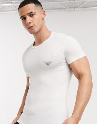 Emporio Armani – Loungewear – Legeres T-Shirt mit Logoschriftzug in Weiß