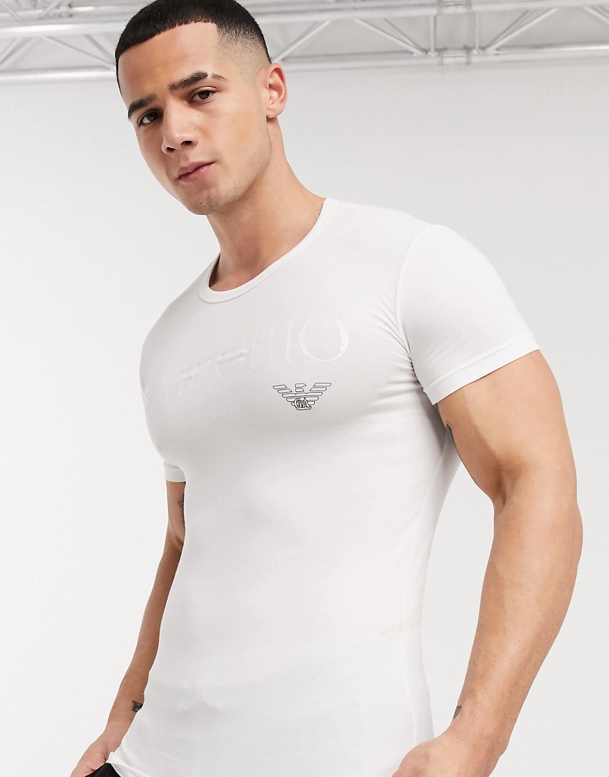 Emporio Armani Loungewear - T-shirt da casa bianca con scritta del logo-Bianco