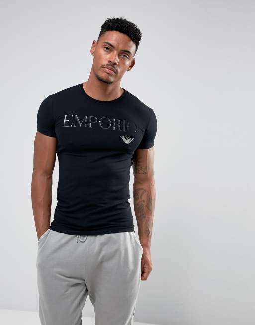 Emporio Armani Loungewear text logo lounge t-shirt in black | ASOS