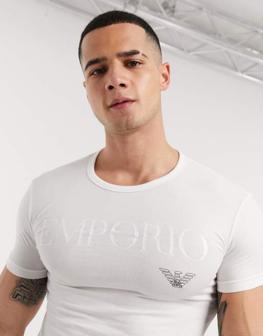 Emporio Armani Loungewear text logo lounge t-shirt in white | ASOS