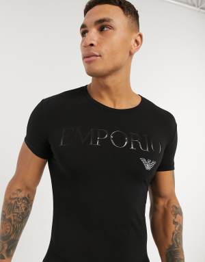 Emporio Armani Loungewear text logo t shirt in black Iceland Ubuy