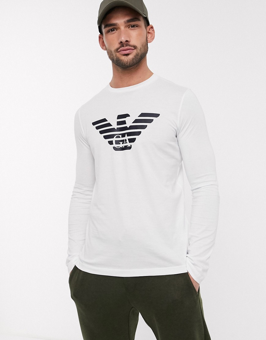 Emporio Armani - Maglietta a maniche lunghe bianca con logo grande-Bianco