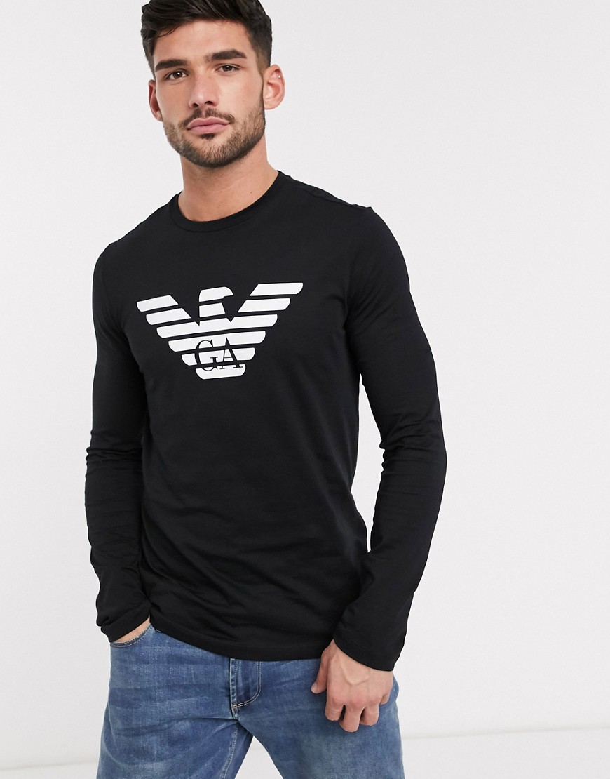 Emporio Armani - Maglietta a maniche lunghe nera con logo grande-Nero