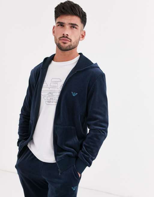 Emporio Armani – Marinblått mysträningsset i velour med logga, 2 av 3