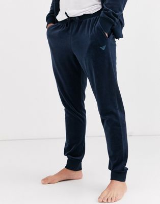 Emporio Armani – Marinblå mjukisbyxor i velour med logga