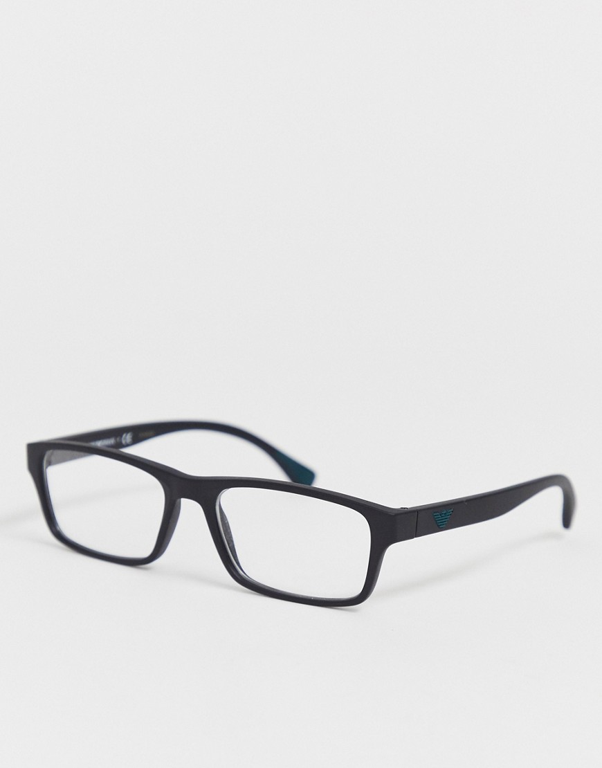 Emporio Armani – Mattsvarta glasögon med fyrkantiga bågar