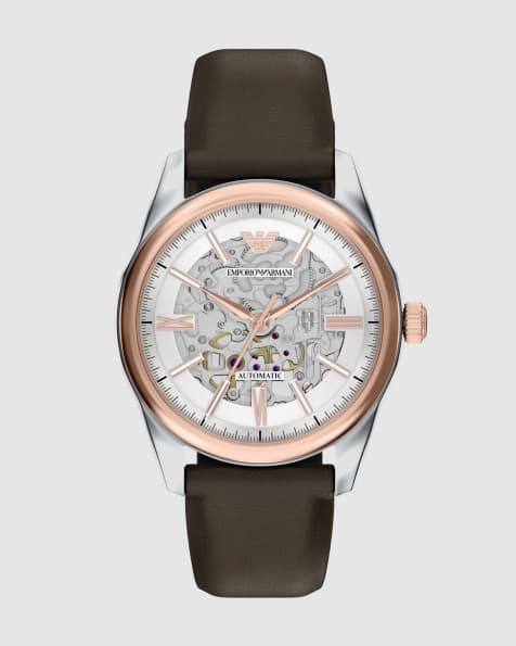 Emporio Armani Men's automatic brown leather watch, ar60094 in brown leather - view 1