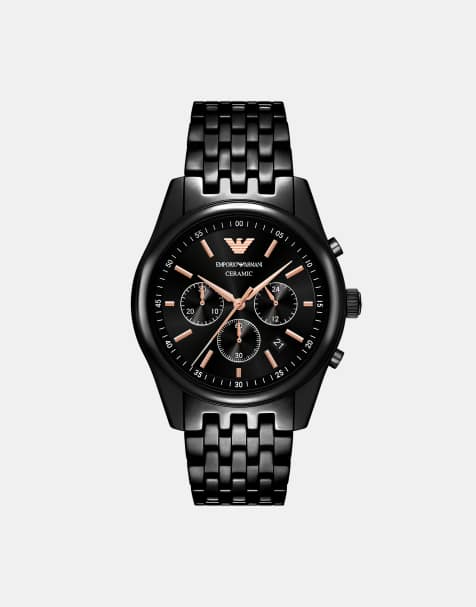 Emporio Armani Men's chronograph black ceramic watch in black - view 1