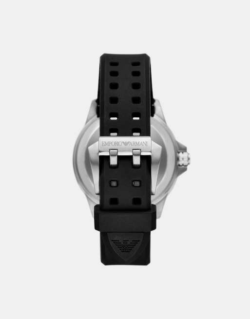 Emporio Armani Men's sea explorer automatic black silicone watch in silver, 2 of 2