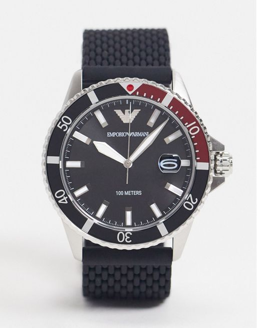 Emporio Armani men's silicone diver watch in black | ASOS