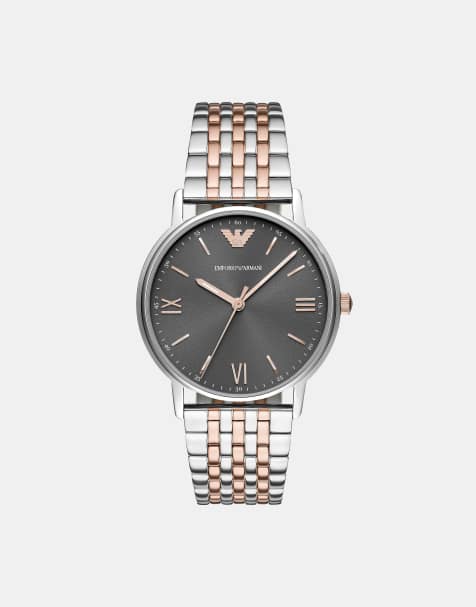 Emporio Armani Men's three-hand two-tone steel watch in 2-tone, rose gold, silver - view 1
