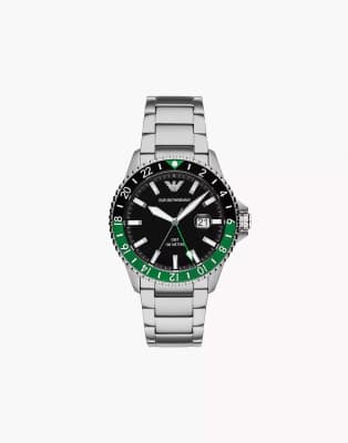 asos Emporio Armani Men's world explorer gmt dual time stainless steel watch ar11589 in silver