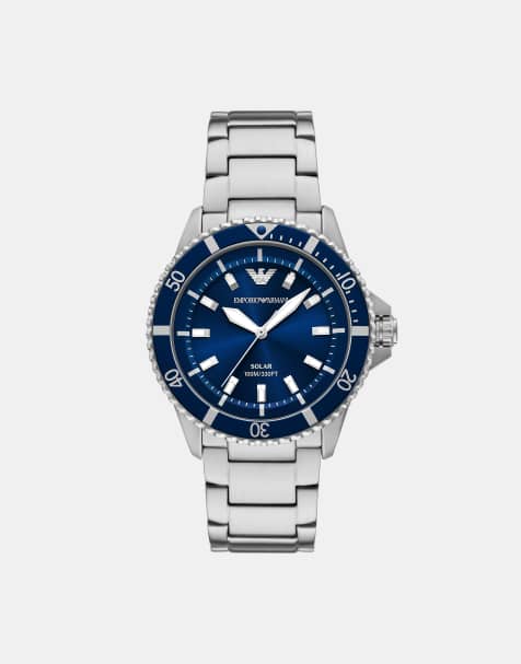 Emporio Armani Men's world explorer solar-powered three-hand stainless steel watch in silver - view 1