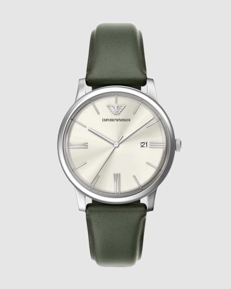 Emporio Armani montre à trois aiguilles avec date, verte et argentée - view 1