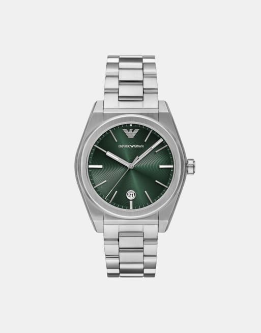 Emporio Armani - Montre en acier inoxydable à trois aiguilles avec date - Argenté