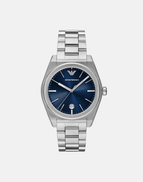 Emporio Armani - Montre en acier inoxydable à trois aiguilles avec date - Argenté - view 1