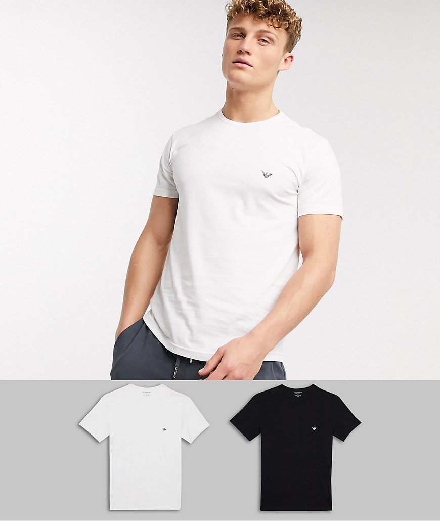 Emporio Armani – Myskläder – Svarta och vita t-shirts i 2-pack med örnlogga-Flerfärgad