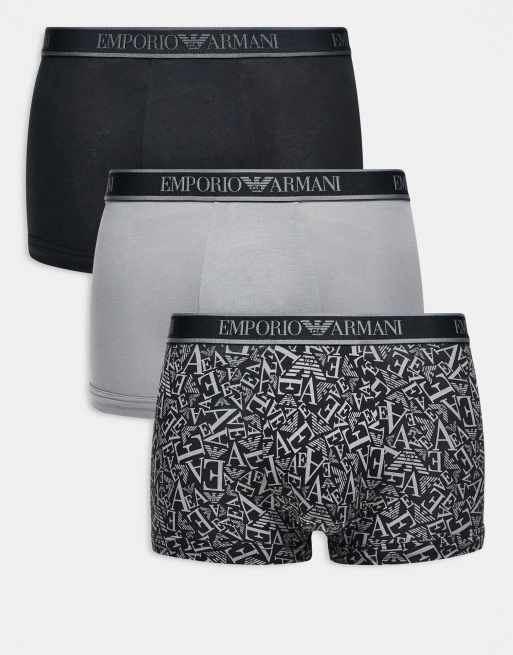 Emporio Armani - Pakke med 3 par boksershorts i sort/multifarve med stort logoprint